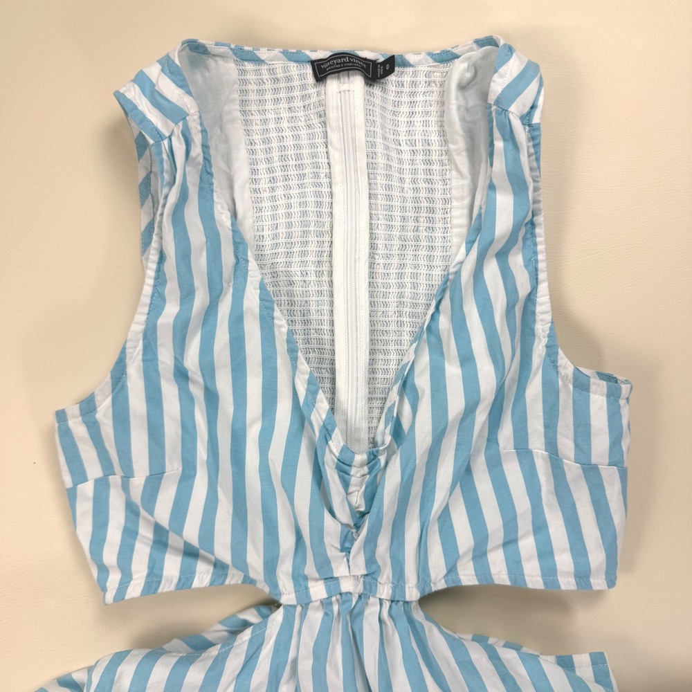 Vineyard Vines Cut Out Midi Dress Mist Blue White Stripe Sleeveless 0 Coastal - Picture 5 of 11